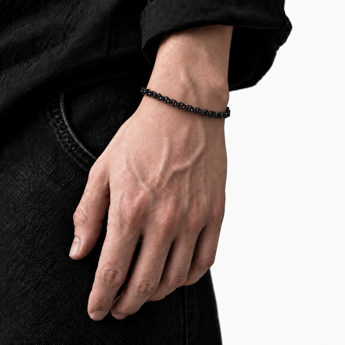 Pulsera con tejido portugués en acero con revestimiento black - 21 cm - vista 3