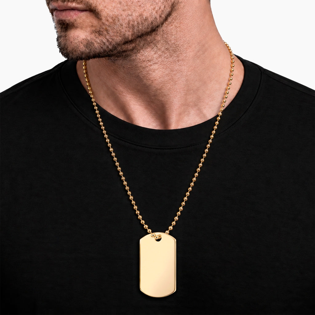 Collar personalizable con placa militar revestido oro