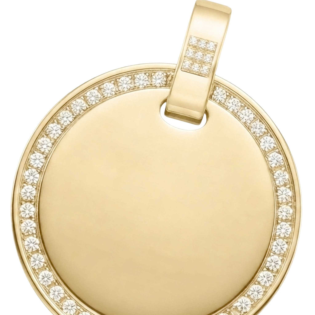 Dije personalizable redondo con zirconitas revestido en oro