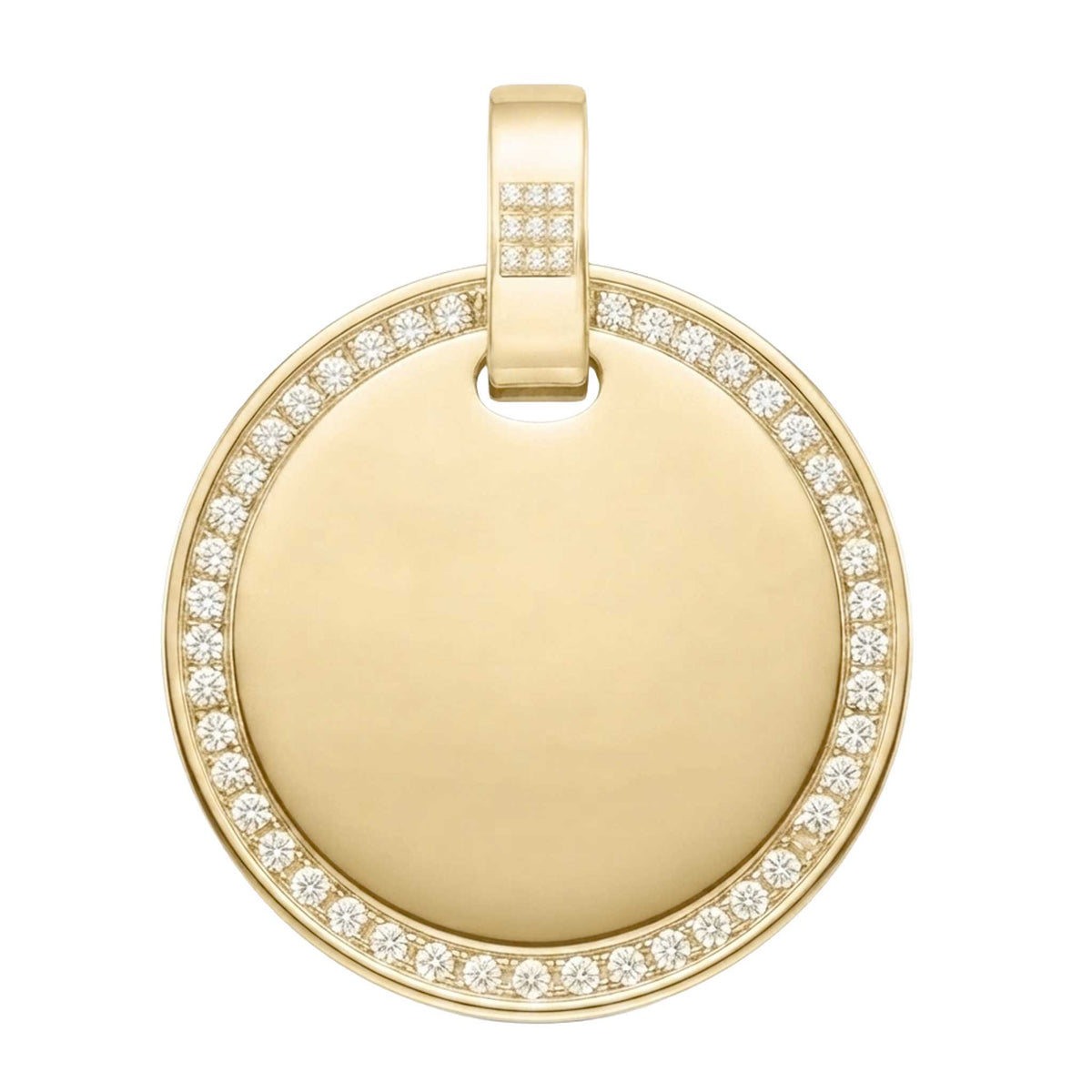Dije personalizable redondo con zirconitas revestido en oro