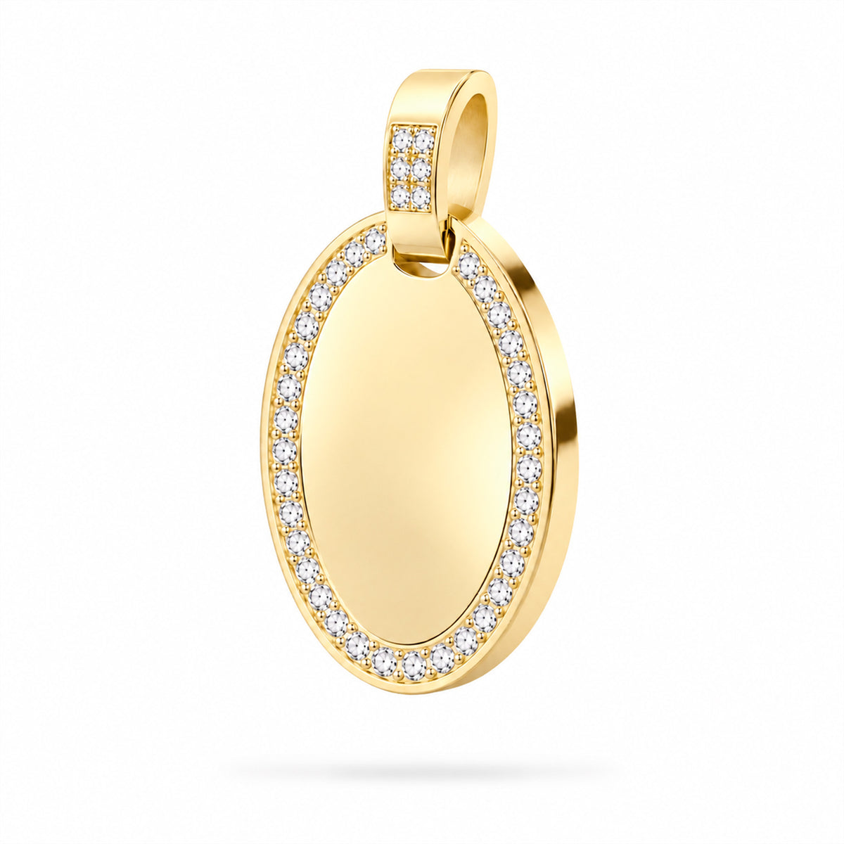 Dije personalizable ovalado con zirconitas revestido en oro