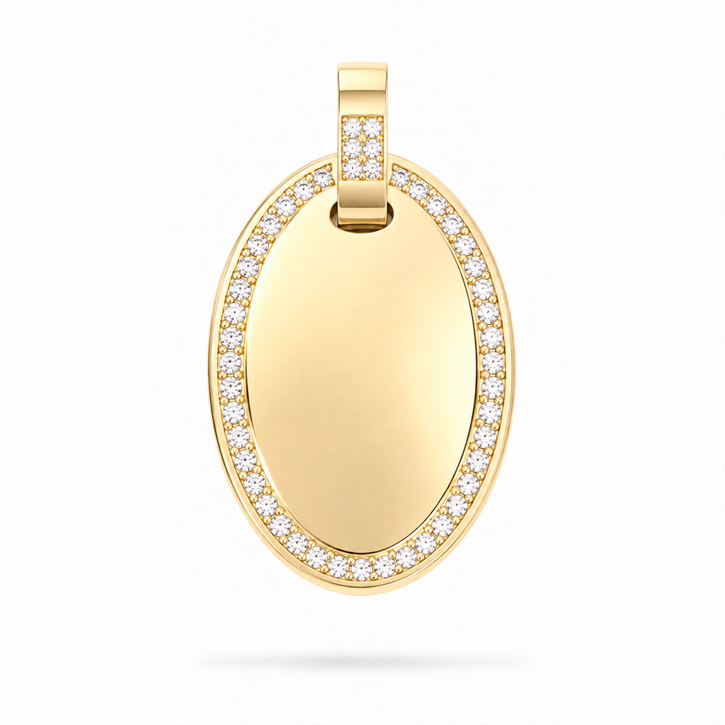 Dije personalizable ovalado con zirconitas revestido en oro