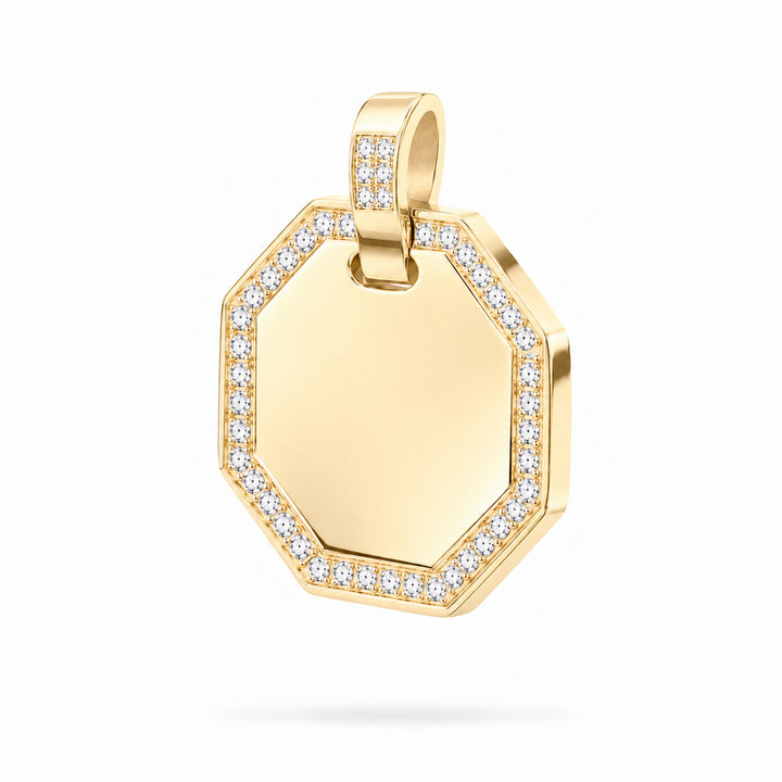 Dije personalizable octagonal con zirconitas revestido en oro