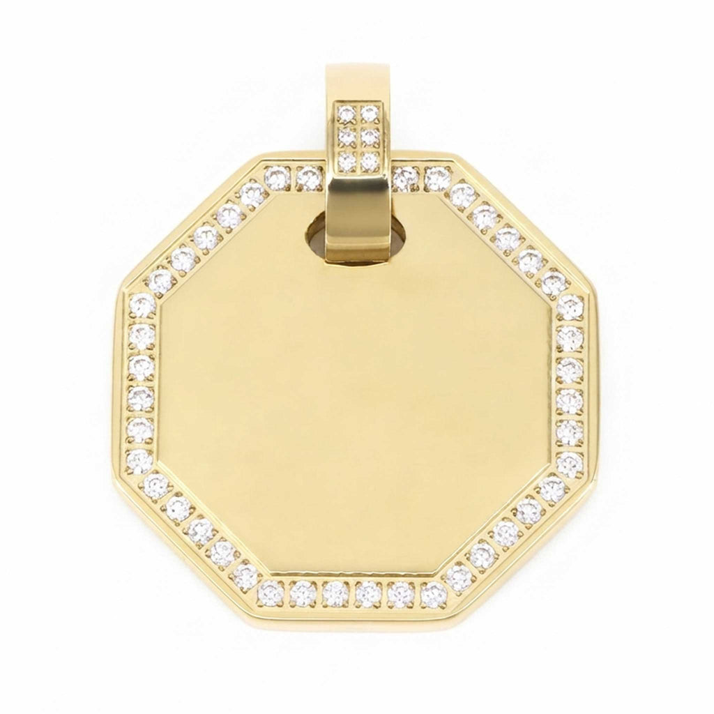 Dije personalizable octagonal con zirconitas revestido en oro