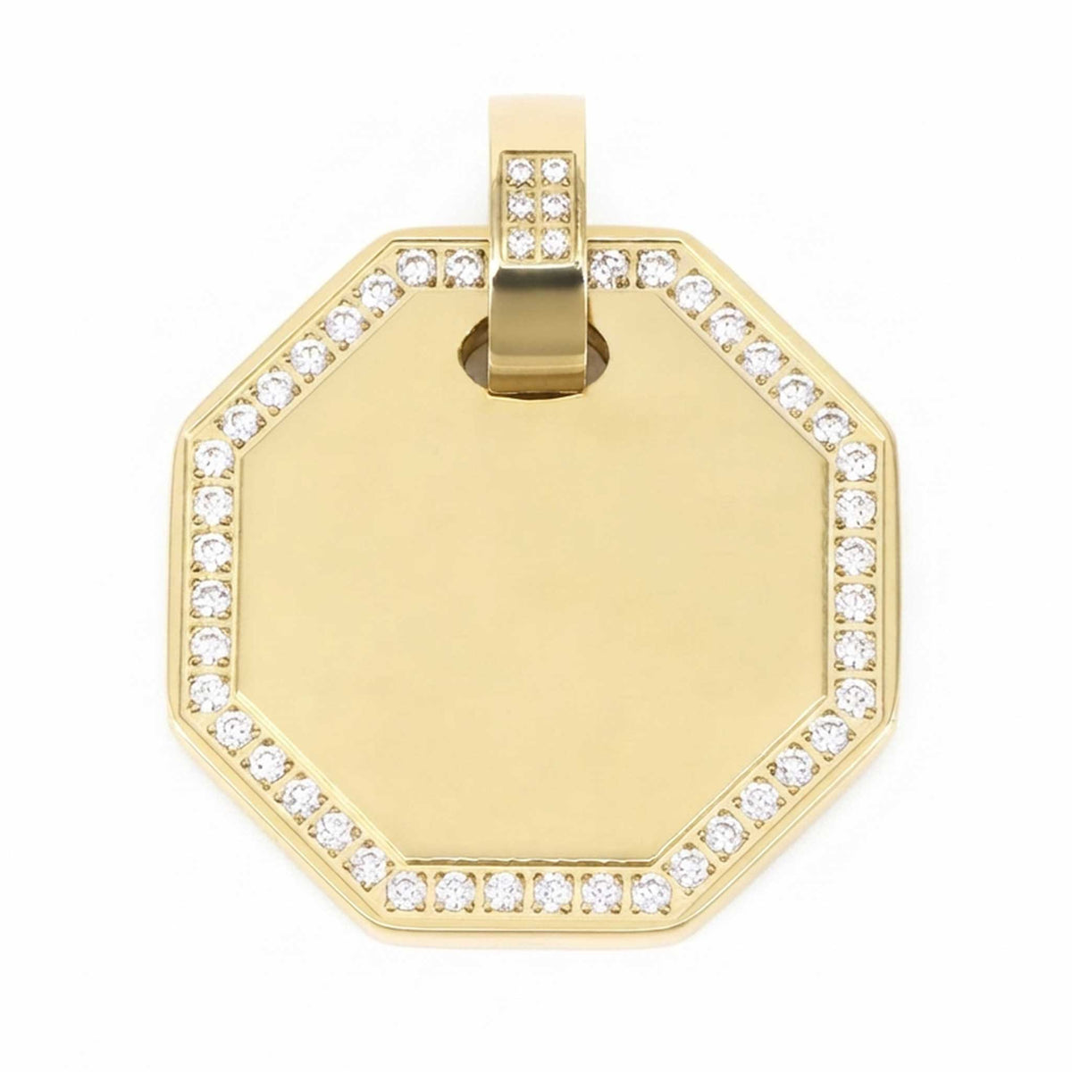 Dije personalizable octagonal con zirconitas revestido en oro