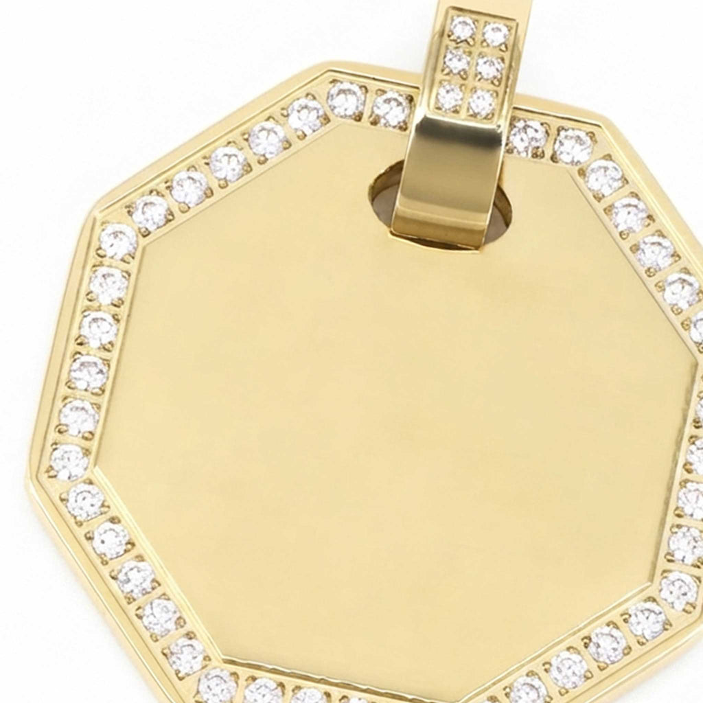 Dije personalizable octagonal con zirconitas revestido en oro