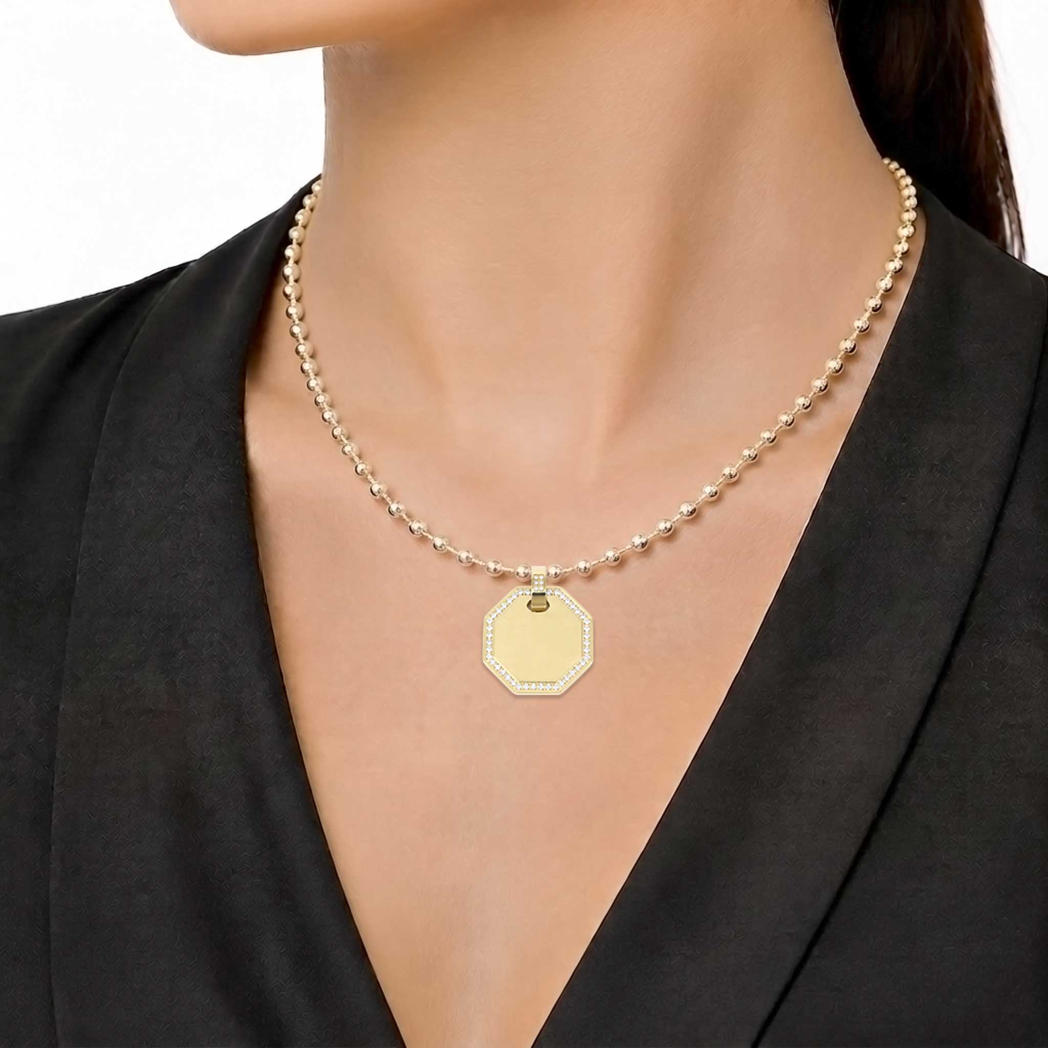 Dije personalizable octagonal con zirconitas revestido en oro