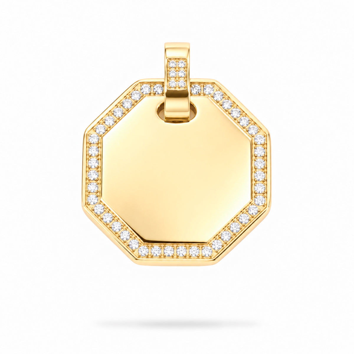 Dije personalizable octagonal con zirconitas revestido en oro