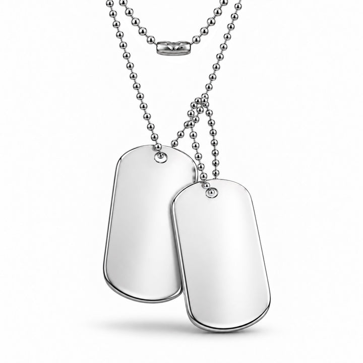 Collar personalizable con doble placa, en acero pulido