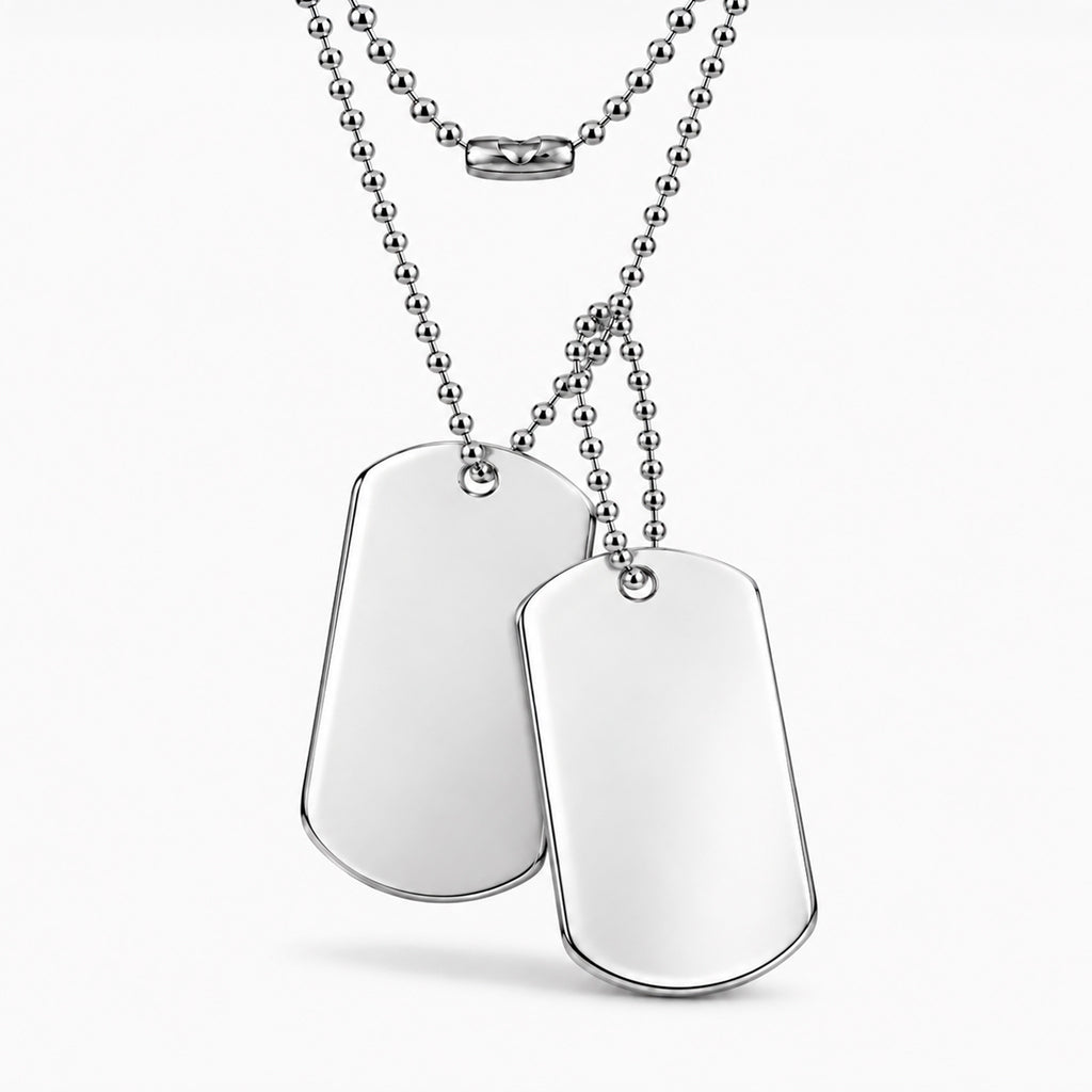 Collar personalizable en acero pulido, con doble placa de dos tamaños