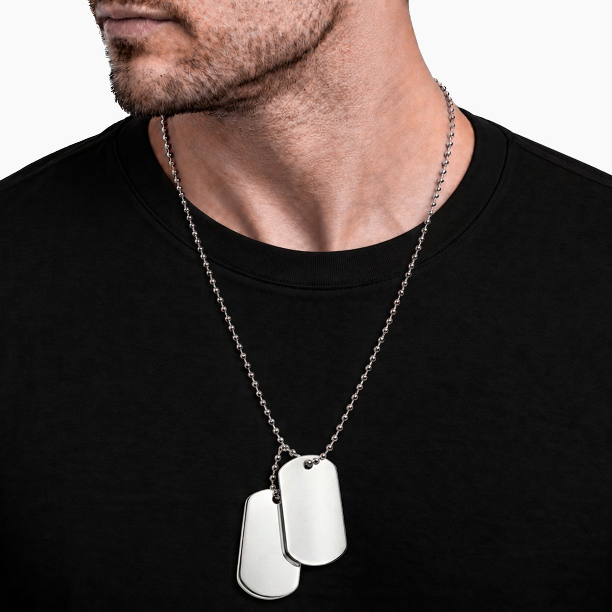 Collar personalizable en acero pulido, con doble placa de dos tamaños